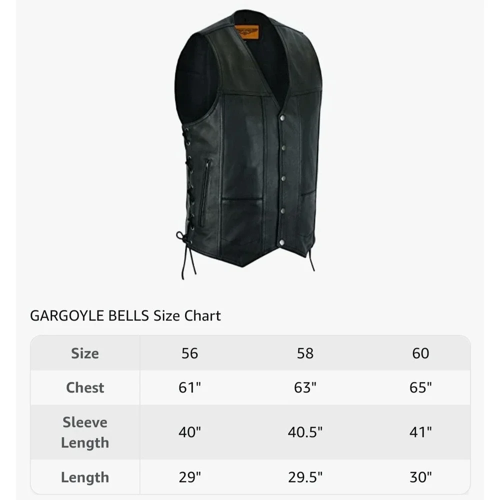 Gargoyle Bells Gun Pocket‎ Vest Leather Biker Concealed Carry Men's NWT 58